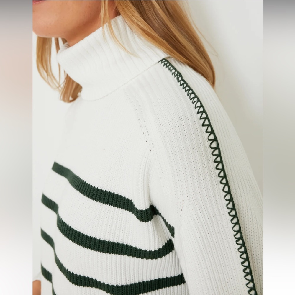 HYACINTH HOUSE
White & Forest Green Striped Emsley Turtleneck - Picture 2 of 12